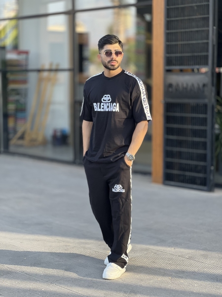 ست تیشرت شلوار Balenci نواری مشکی