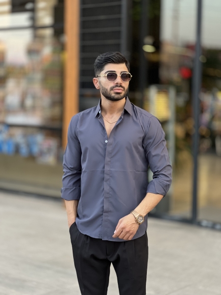 پیراهن دوشین آستین بلند Man ذغالی
