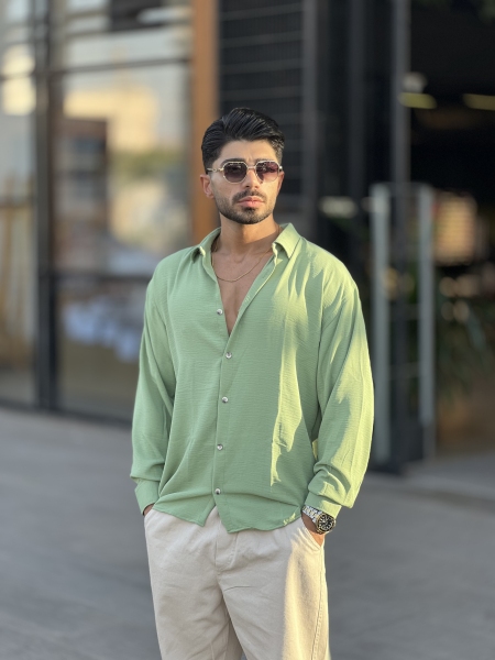 پیراهن لینن ابروبادی آستین بلند Yep پسته ای