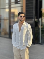 پیراهن لینن ابروبادی آستین بلند Yep سفید