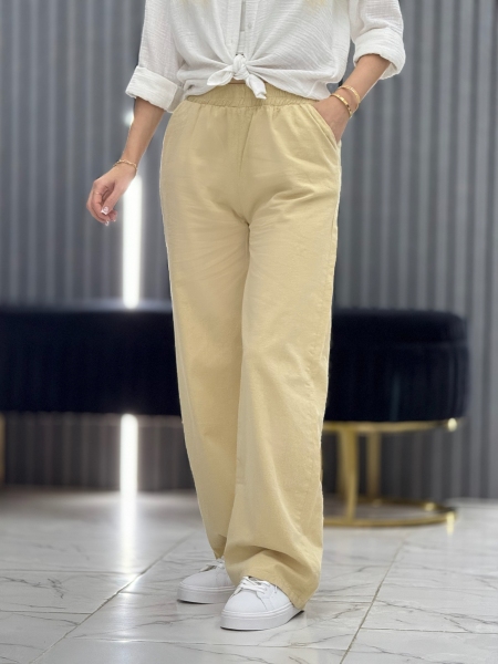شلوار لینن زنانه کرم