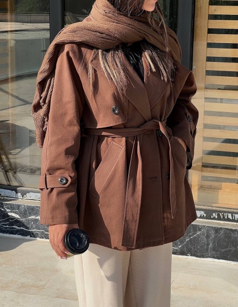 ترنچ کت کتان میدی
