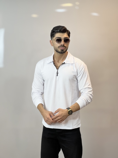 تیشرت آستین بلند نیم زیپ Yep سفید
