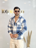 پیراهن پشمی ضخیم O آبی سفید