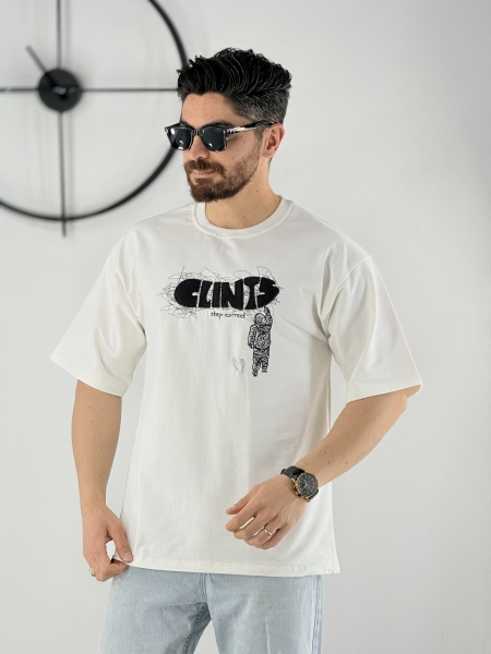 تیشرت 3 نخ طرح clints سفید