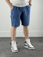 شلوارک کارگو کتان آبی نفتی