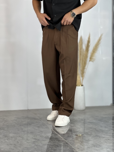 شلوار بگ پارچه ای اولدمانی Hs قهوه ای روشن