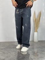 شلوار نیم بگ جین Vip آبی سرمه ای ساده کد 9742
