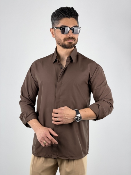 پیراهن آستین بلند دوشین قهوه ای