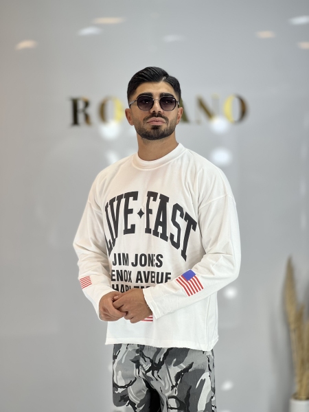 تیشرت اسلیو لانگ باکسی Usa سفید