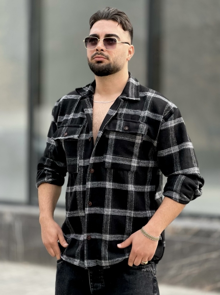 پیراهن پشمی Redu مشکی چهارخونه