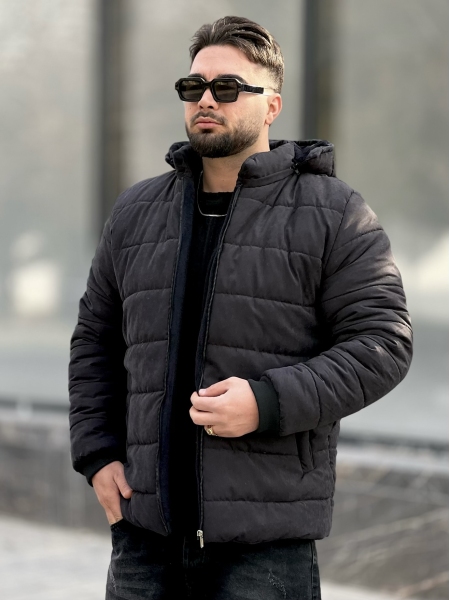 کاپشن ضخیم RIKO ذغالی رگه سفید