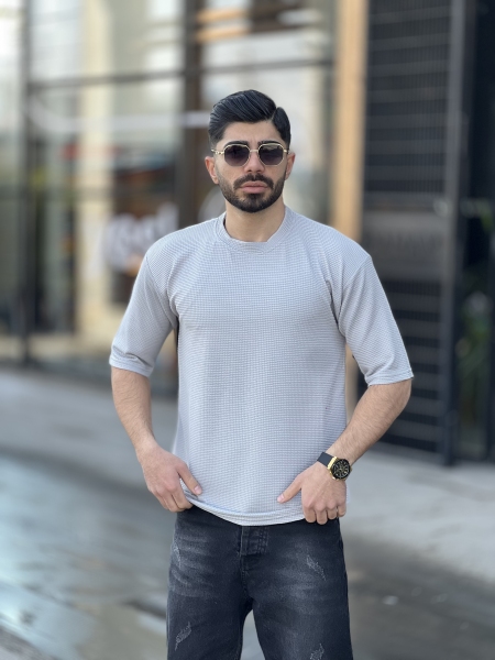 تیشرت بیسکوییتی آستین سه رب طوسی