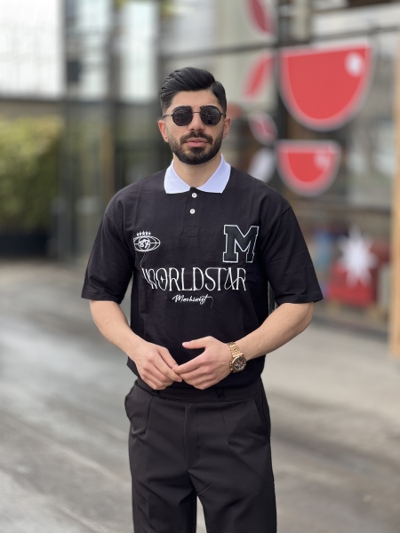 تیشرت ماکان یقه دار Worldstar مشکی