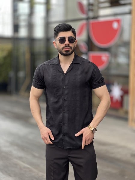 پیراهن لینن یقه انگلیسی Civan مشکی