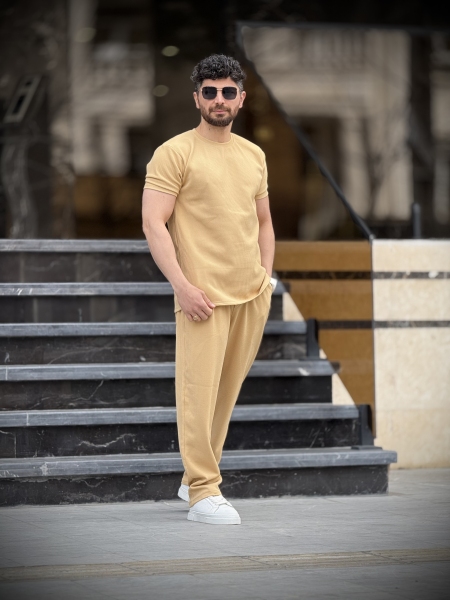 ست مراکشی تیشرت شلوار کرم