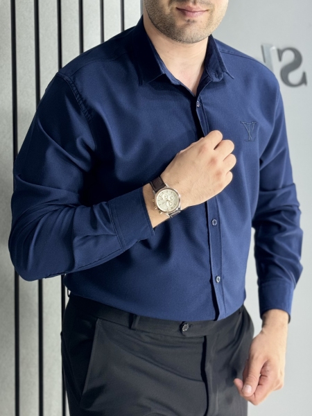 پیراهن پارچه بوگاتی سرمه ای