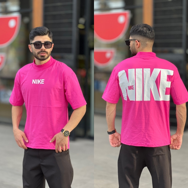 تیشرت یقه 5 سانت Nike سرخابی