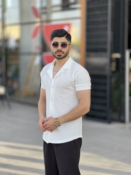 پیراهن راه راه خارجی یقه انگلیسی سفید