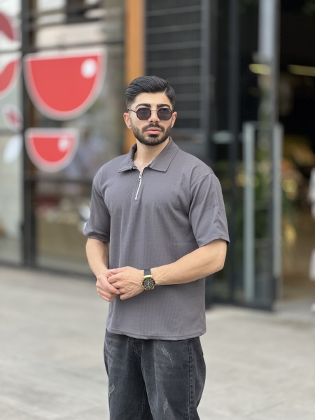 تیشرت نیم زیپ مراکش طوسی