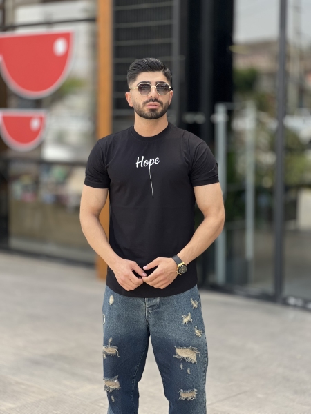 تیشرت اندامی آستین کش Hope مشکی