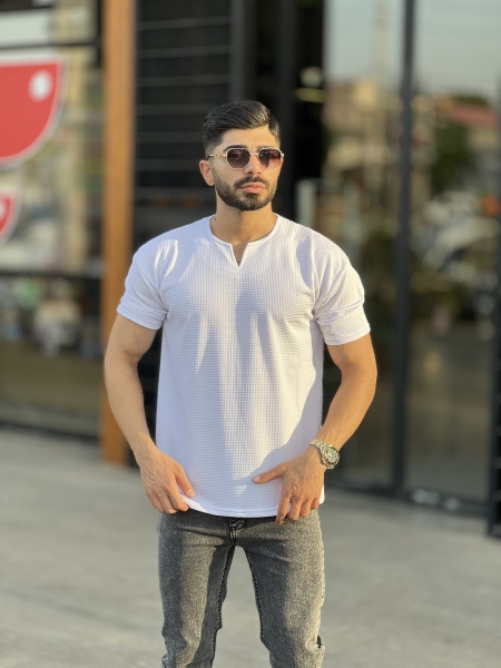 تیشرت یقه کوبایی بیسکوییتی Yep سفید